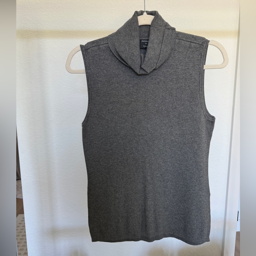 Dark grey sleeveless turtleneck top